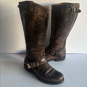 Frye Sz 7 Veronica Slouch‎ Tall Engineer Boot Brown Distressed Knee Boots 76606